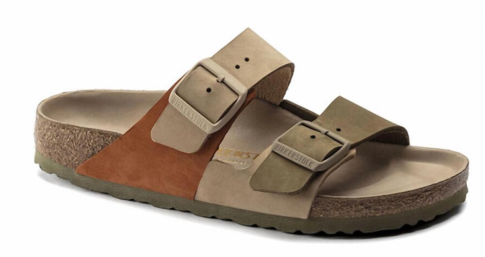 NEW BIRKENSTOCK women's arizona split nubuck leather sandals in sandcastle/khaki